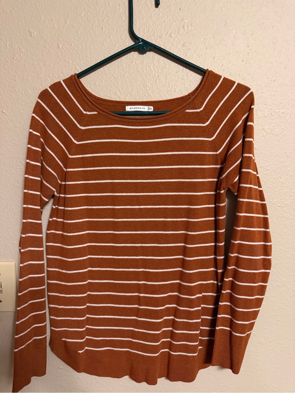 Staccato Rust and White Striped Scoop Neck Sweater